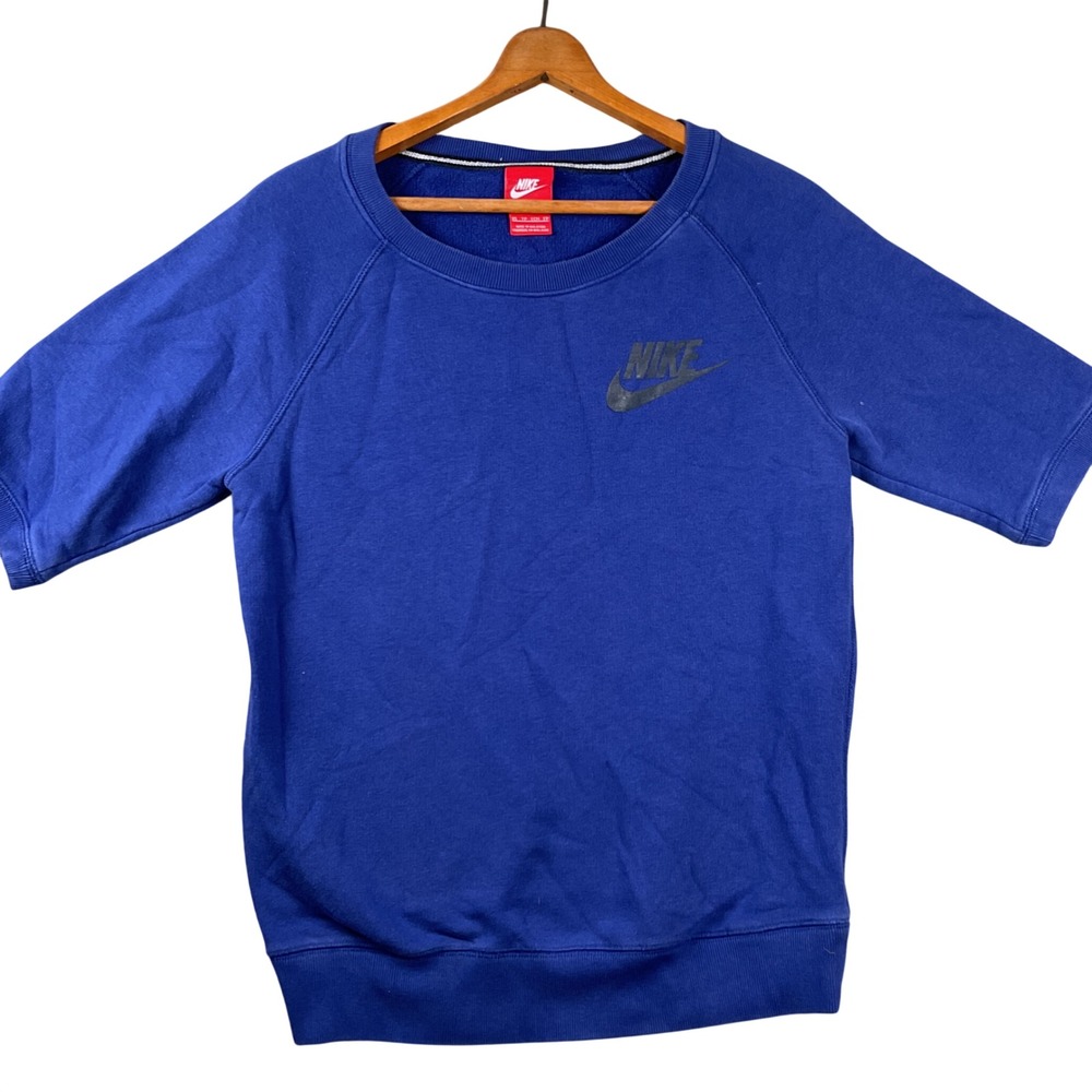 Nike Short Sleeve Sweatshirt Womens XS Blue Futura Logo Fleece 728200-455